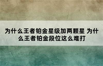 为什么王者铂金星级加两颗星 为什么王者铂金段位这么难打